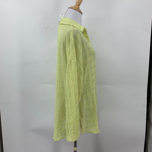 NewIn Shirt Womens M Medium Lime Light Semi Sheer Button Front Johnny Collar - Picture 5 of 15